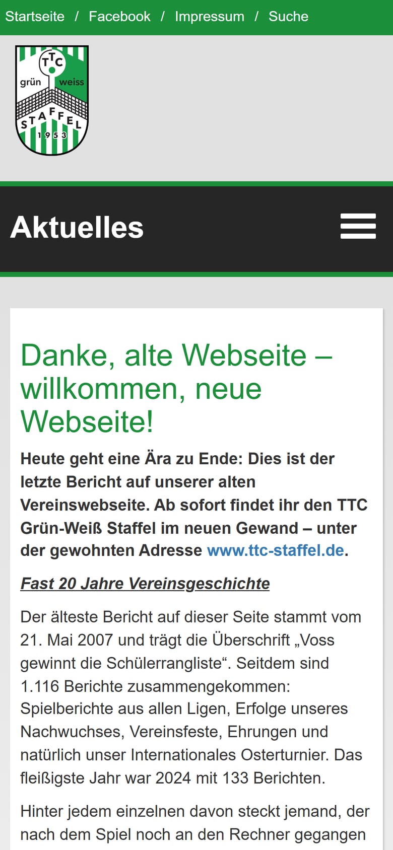 Die alte Webseite auf dem Handy